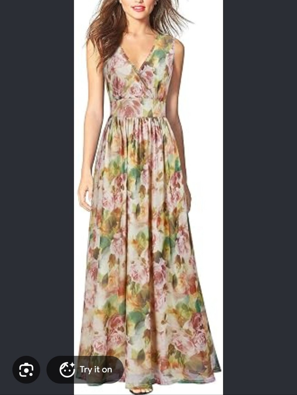 Woosea Floral V-Neck Maxi Dress - Pink Green Floral S